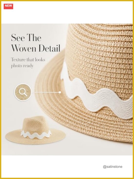 Ivory Woven Paper Straw Fedora with Oversized Ric-Rac Ribbon Trim main image 4